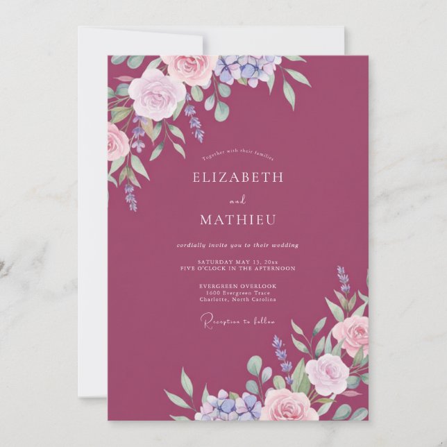 Plum Pale Lavender Peony Wedding Invitation (Front)