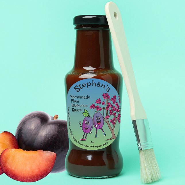 Plum Pals Funny Cartoon Preserves Curd and More Classic Round Sticker (Creator Uploaded)