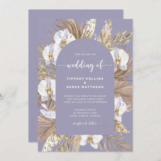 Plum Pampas Grass Arch Wedding Invitation (Front/Back)