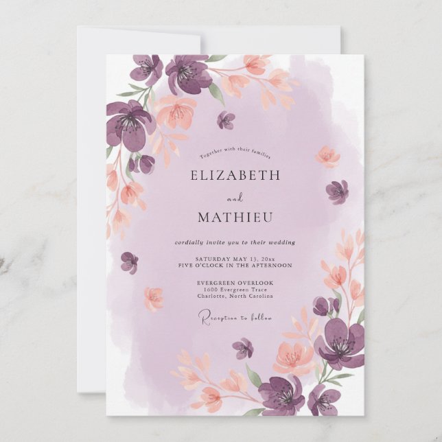Plum Peach Artistic Wedding Invitation (Front)