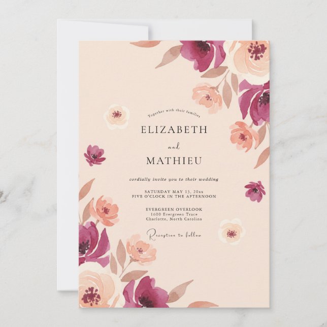 Plum Peach Painted Wedding Invitation (Front)