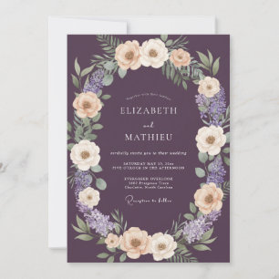 Plum Peach Watercolor Floral Wedding Invitation