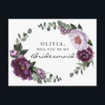 Plum Peonies Bridesmaid Proposal Card<br><div class="desc">Pop the question with this lovely card! Easily edit the name and the message on the back - then add to cart!

See the entire Plum Peonies collection for more matching items!</div>