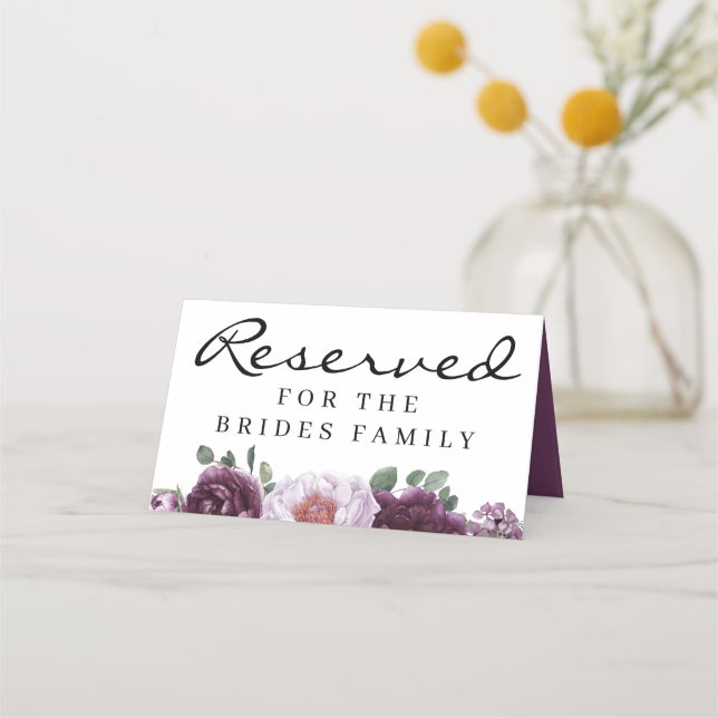Plum Peonies Reserved Chair or Table Sign Place Card (Front)