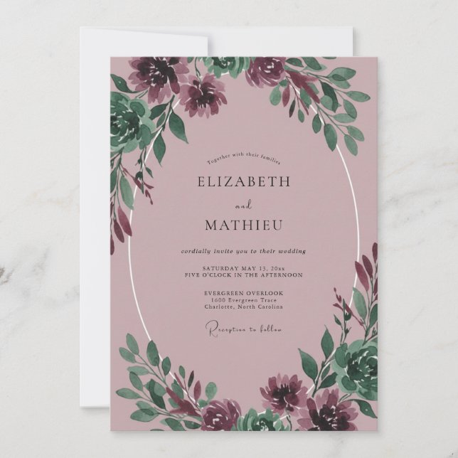 Plum Peony Mauve Wedding Invitation (Front)