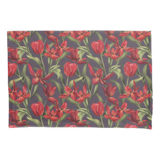 Plum Perfect background with Red Tulips Pillowcase