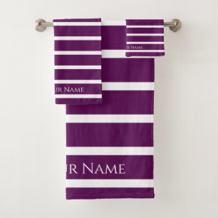 Plum Perfection Elegant Name & Stripes Bath Towel 