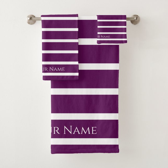 Plum Perfection Elegant Name & Stripes Bath Towel  (Insitu)