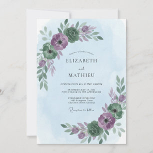 Plum Periwinkle Foliage Eucalyptus Wedding Invitation