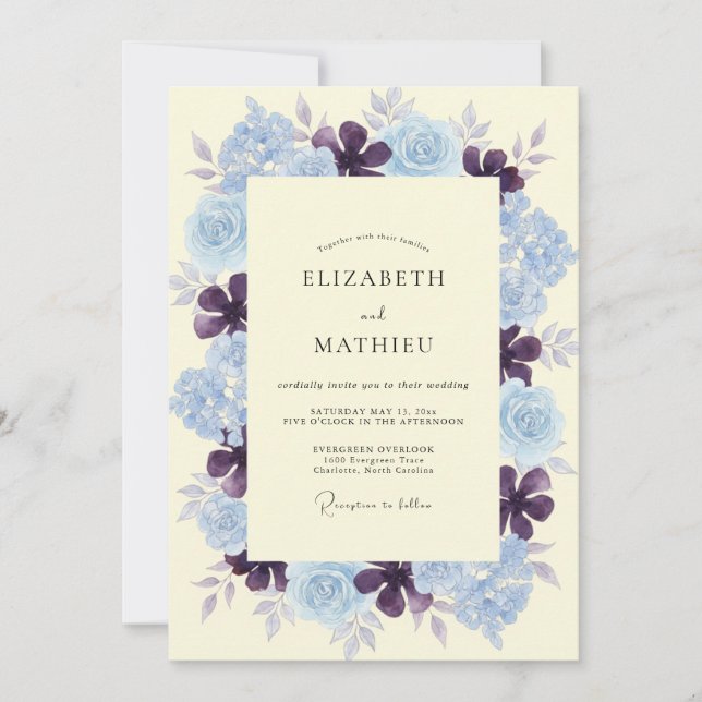 Plum Periwinkle Peony Wedding Invitation (Front)
