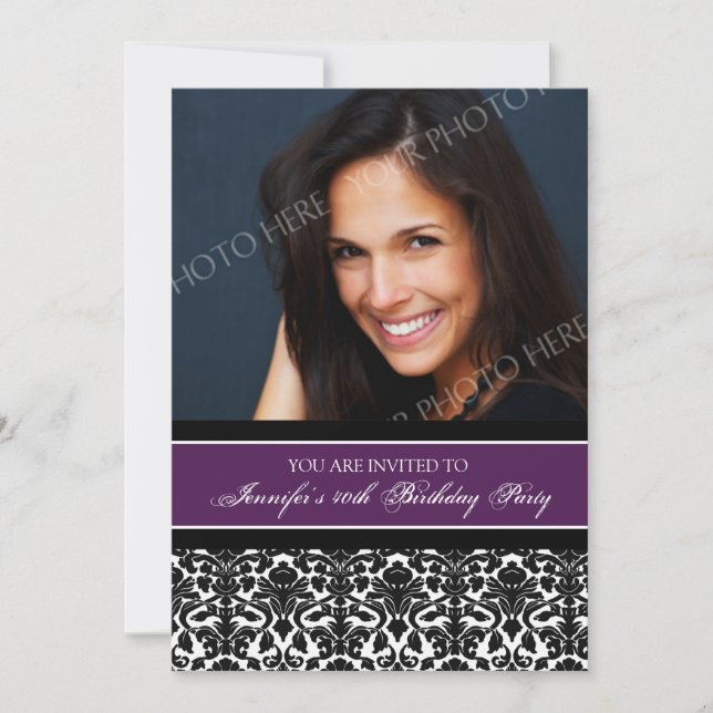 Plum Photo 40th Birthday Party Invitations (Front)