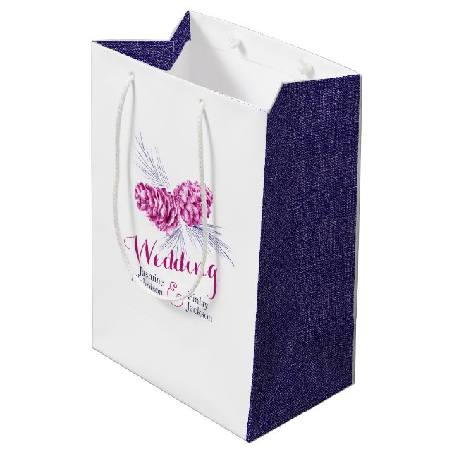 plum pine cone drawing wedding favour gift bag (Back Angled)