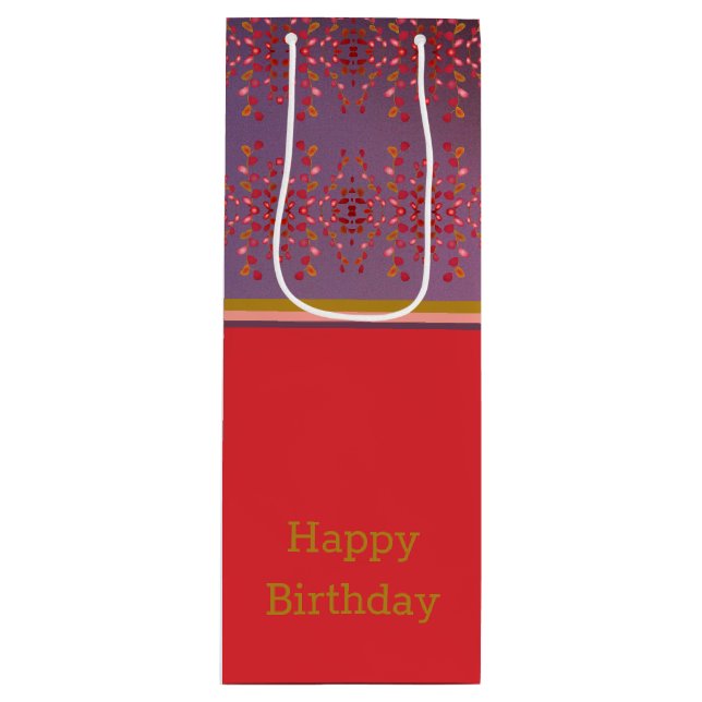 Plum Pink And Gold Patterned Wine Gift Bag (Front)