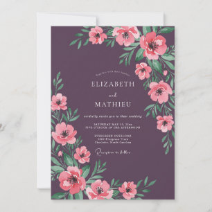 Plum Pink Botanical Watercolor Wedding Invitation