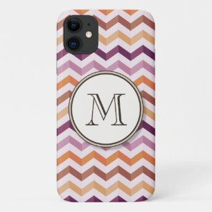 Plum Pink Candy Chevron Stripes and Round Monogram Case-Mate iPhone Case