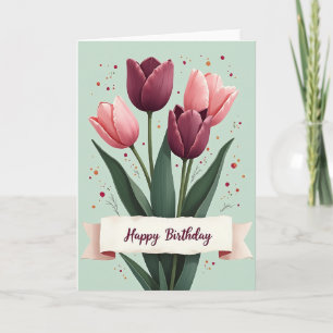 Plum Pink Floral Birthday Card