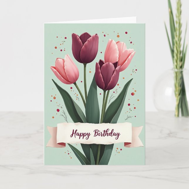 Plum Pink Floral Birthday Card (Front)