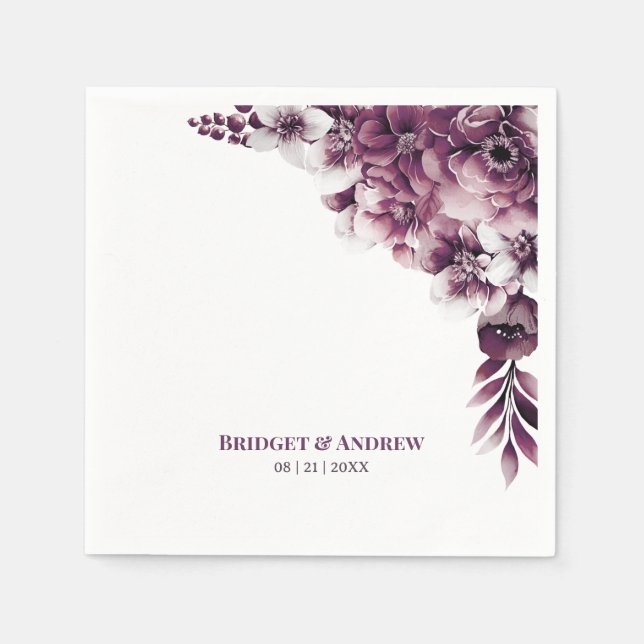 Plum Pink Floral Wedding Napkin (Front)