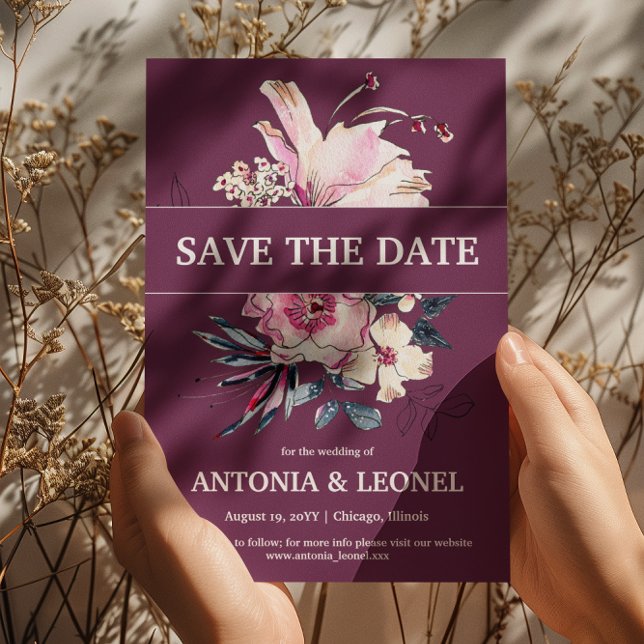 Plum Pink Floral Wedding Save the date (Creator Uploaded)