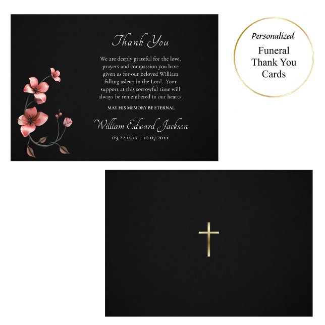 Plum Pink Flowers Orthodox Christian Memorial      Thank You Card (Creator Uploaded)
