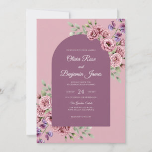 Plum Pink Orchid Wedding Invitation