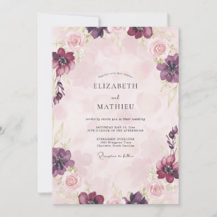 Plum Pink Painted Wedding Invitation