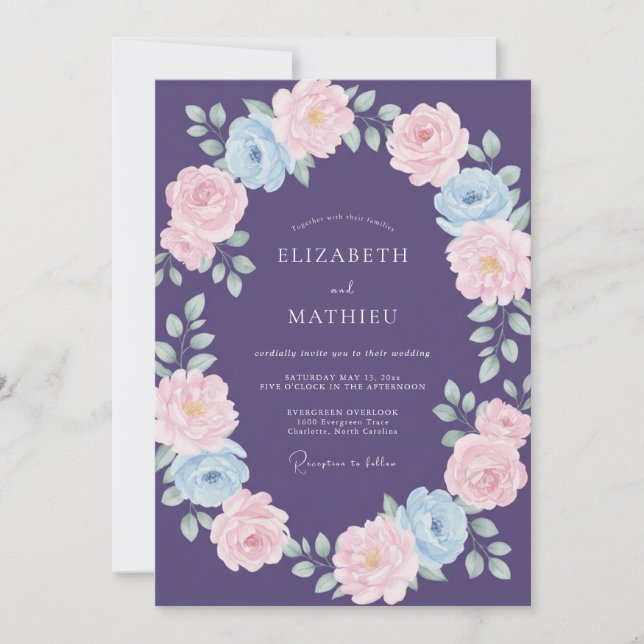Plum Pink Petal Wedding Invitation (Front)