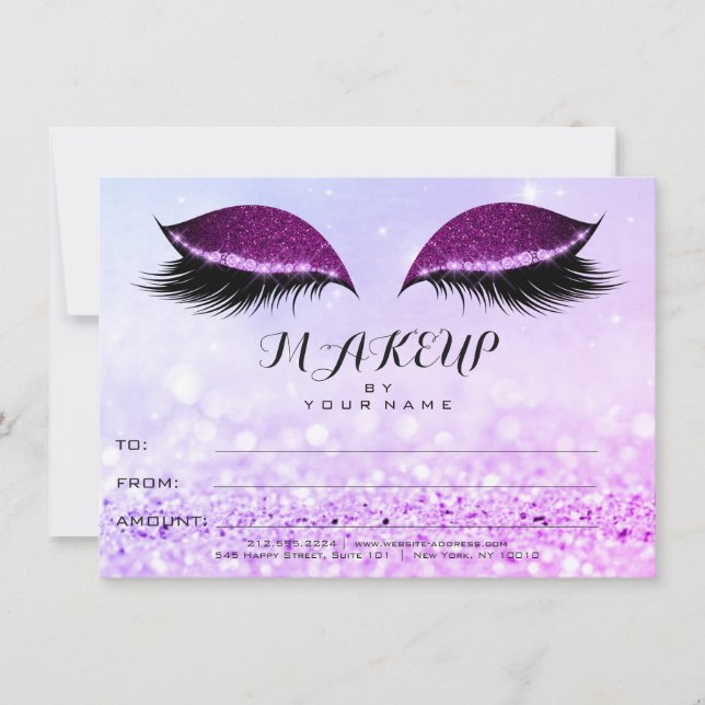 Plum Pink Rose Glitter Makeup Certificate Gift (Front)