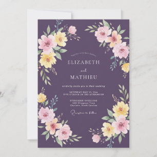 Plum Pink Yellow Painted Wedding Invitation