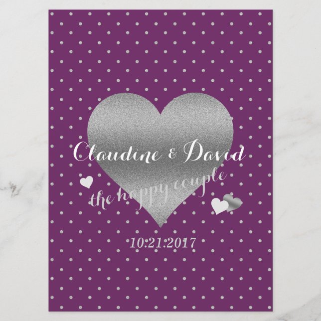 Plum Polka Dot Elegant Wedding Party Programme (Front)