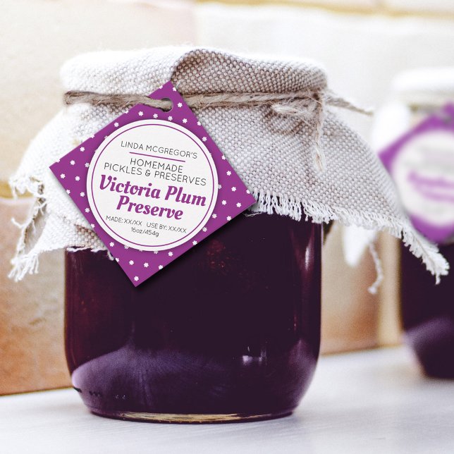 Plum preserve red jam jar food product label (Creator Uploaded)
