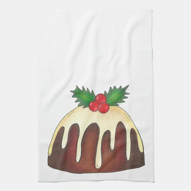 Plum Pudding Christmas Holiday British Dessert Tea Towel (Vertical)
