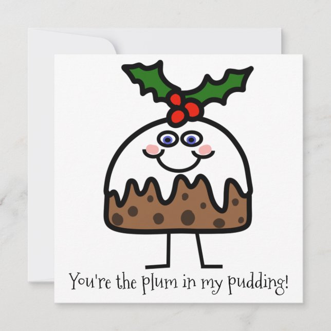 Plum Pudding Funny Christmas Flat Holiday Card (Front)