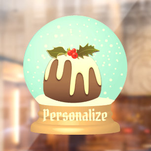 Plum pudding snow globe winter cake red green