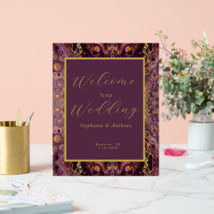 Plum Purple And Gold Marble  Acrylic Sign