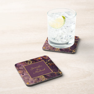 Plum Purple And Gold Marble  Coaster