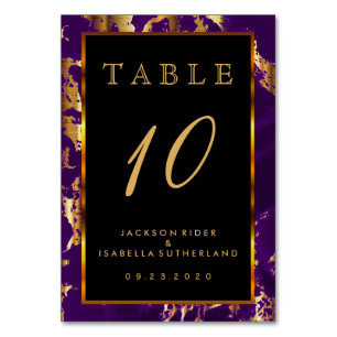 Plum Purple and Gold Marble - Table Number