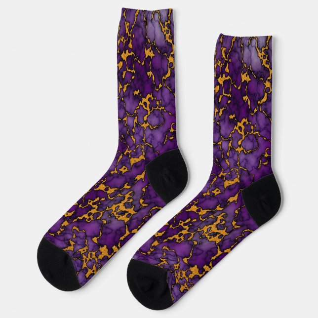 Plum Purple and Gold Marble Texture Design Socks (Left)