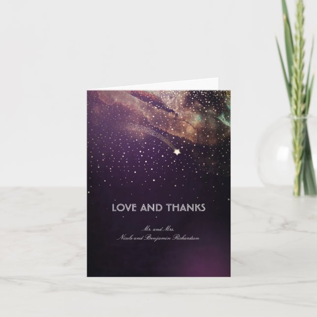 Plum Purple and Gold Shooting Star Night Thank You Card (Front)