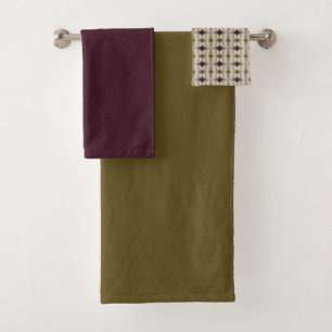 Plum Purple And Olive Green Bath Towel Set
