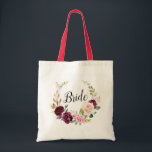 plum purple and peach bride Tote Bag<br><div class="desc">watercolor floral design with elegant plum purple and peach flowers. The text and colours can be personalised.</div>