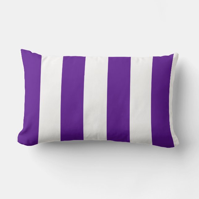 Plum Purple and White Bold Vertical Stripes Lumbar Cushion (Front)