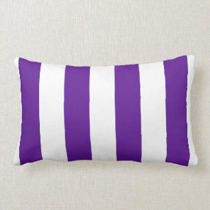 Plum Purple and White Bold Vertical Stripes Lumbar Cushion