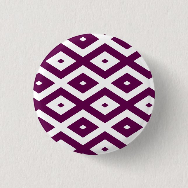 Plum purple and white diamond pattern 3 cm round badge (Front)