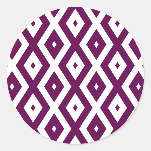 Plum purple and white diamond pattern classic round sticker (Front)