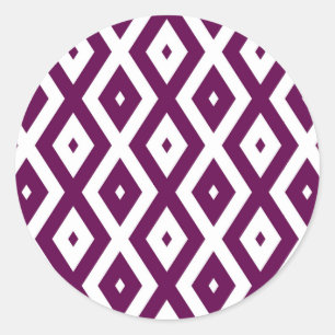Plum purple and white diamond pattern classic round sticker