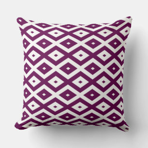 Plum purple and white diamond pattern cushion