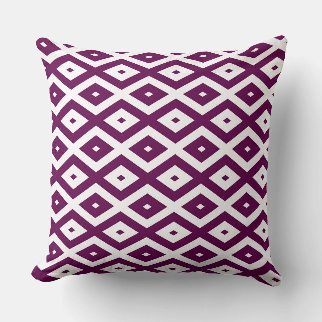 Plum purple and white diamond pattern cushion (Front)