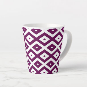 Plum purple and white diamond pattern latte mug