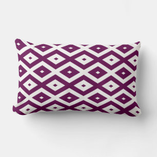 Plum purple and white diamond pattern lumbar cushion
